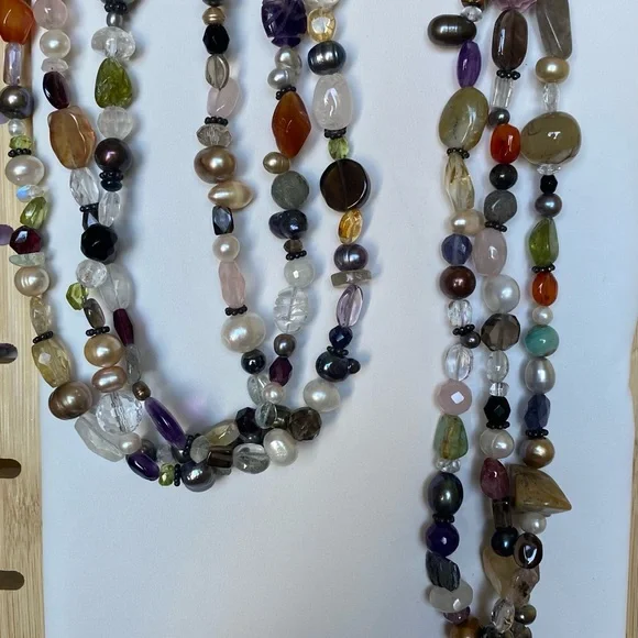 Set of Necklace & Bracelet with Natural Multicolor Stones, Beads & Faux Pearls. - Picture 12 of 12